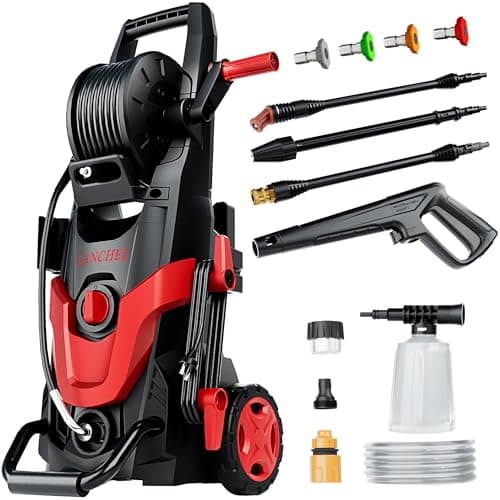 Electric Pressure Washer, Upgraded 7 Nozzles Set, 4500 PSI 3.2 GPM Power Washer with Turbo & 360° Nozzle, Inlet Hose & Filter & 500ml Foam Cannon for Cars/Fences/Driveways/Patios/Home Cleaning, Red