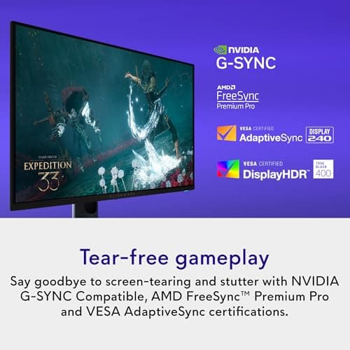 Alienware 27 4K QD-OLED Gaming Monitor AW2725Q - 26.7" 4K UHD QD-OLED 240Hz 0.03ms, NVIDIA G-SYNC Compatible, AMD FreeSync Premium Pro, VESA AdaptiveSync, Dolby Vision, VESA DisplayHDR True Black 400 7