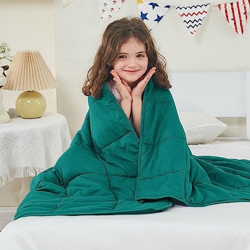 yescool Weighted Blanket (7 lbs, 41" x 60", Dark Green) Cooling Heavy Blanket for Sleeping Perfect for 60-90 lbs, Throw Size Breathable Blanket with Premium Glass Bead, Machine Washable