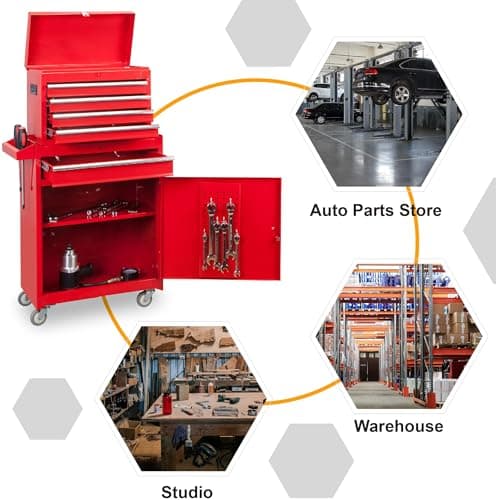 BIG RED ATBT1204R-RED-2 Torin Rolling Garage Workshop Tool Organizer: Detachable 4 Drawer Tool Chest with Large Storage Cabinet and Adjustable Shelf, Red 7