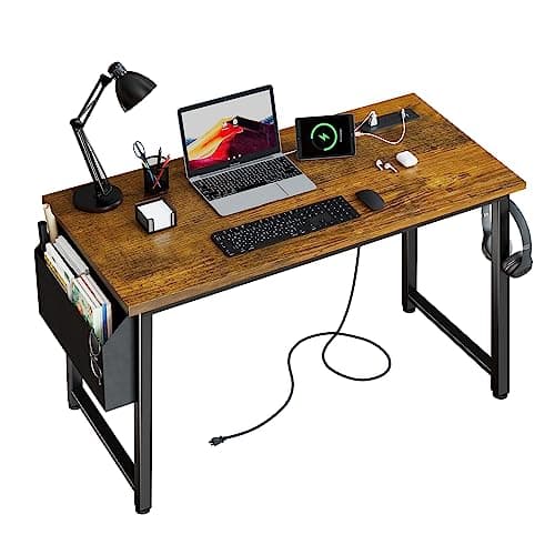 Lufeiya 40 inch Computer Desk with Power Outlet, 39 inch Teen Study Table Home Office Work Writing Desk with Charging Station Outlets Built in, Rustic Brown 8