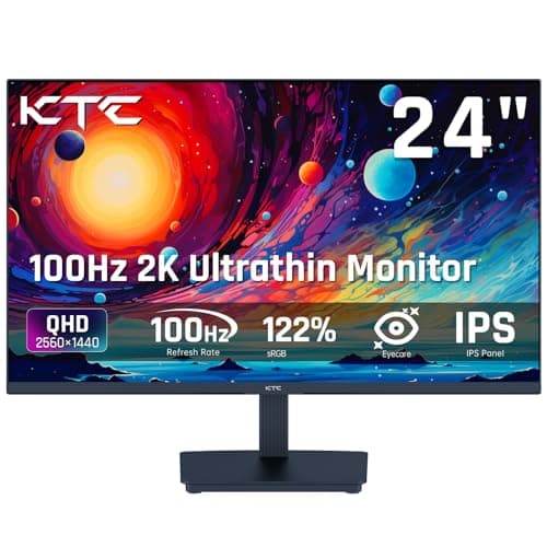 KTC 24 Inch QHD 100Hz Computer Monitor IPS 2K, 1300:1 Contrast, Anti-Blue Light Screen, 122% sRGB, FreeSync & G-Sync Compatible, HDMI2.0 & Display Port 1.4, PC Monitor for Gaming Office Work H24T27