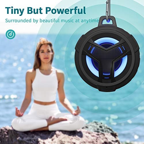 EBODA Bluetooth Shower Speaker, Portable Bluetooth Speakers, IP67 Waterproof Wireless Speaker with LED Light, Floating, 2000mAh, True Wireless Stereo for Kayak, Beach, Gifts for unisex -Black 5