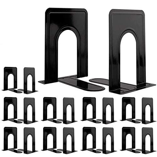 Jekkis 20pcs Metal Bookends for Shelves, 6.6"x 5.7"x 5" Black Heavy Duty Book Ends for Nonskid Bookend Supports Plain Large Bookends, Library Office Home, 10 Pair