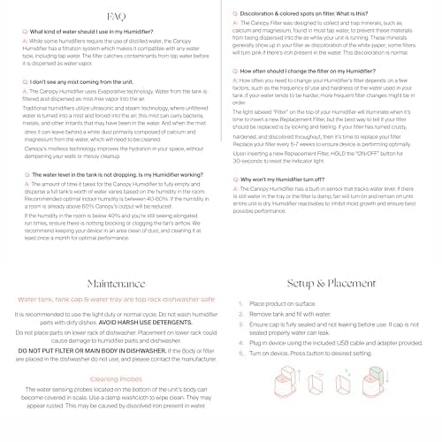 Canopy Bedside Evaporative Humidifier - 36 HR Run Time, 2.5L Capacity - No Mist - Help Alleviate Symptoms of Allergies, Flu, Cold, Dry Skin Includes Humidifier, Unwind Aroma, Filter - White 6