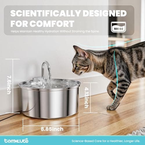 Cat Water Fountain Stainless Steel - 108oz/3.2L Large Capacity Cat Fountain for Drinking, Ultra Quiet Metal Pet Water Fountain for Cats, Small Dogs, Multiple Pets 5