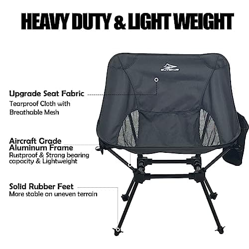 Sutekus Portable Camping Folding Chair Lightweight Camp Chair With Cup Holder and Side Bag Compact Backpacking Chairs for Camp Hiking Lawn Beach Sports (Black) 6