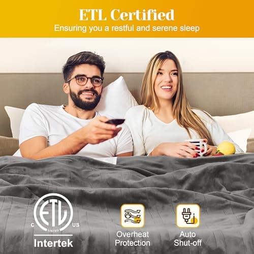 SUNVIVI Electric Heated Blanket, 84" x 62" Twin Size Electric Blanket with 10 Heating Levels and 12 Hours Auto-Off, Soft Flannel and Sherp Blanket with ETL & FCC Certification, Grey 6