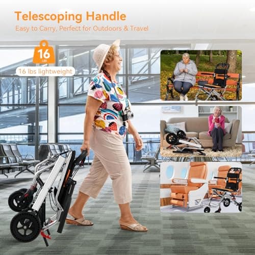 JINKEE Super Lightweight Transport Wheelchair, Orange 7