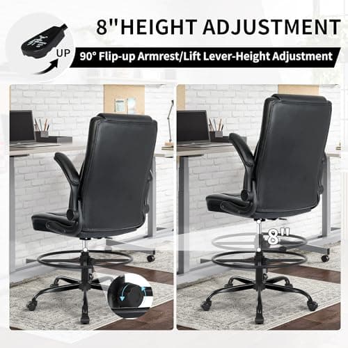 Misolant Drafting Chair, Tall Office Chair for Standing Desk, Standing Chair with Adjustable Height and Flip-up Armrest, Leather Drafting Chair, High Office Chair for Counter Height Desk 6