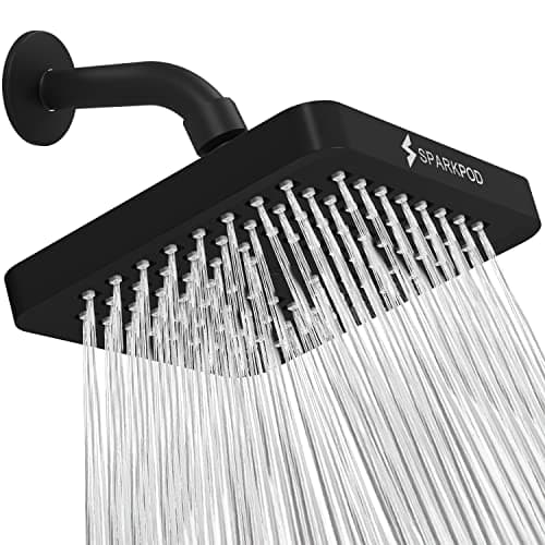 SparkPod Shower Head - High Pressure Rain - Premium Quality Luxury Design - Easy Clean Adjustable Replacement for Your Bathroom Shower Heads (Midnight Black Matte, 6 Inch Square)