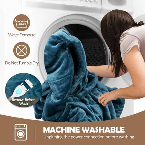 HOW'S MY HOUSE Heated Blanket 84" x 90", Dual Control Electric Blanket Queen Size with 10 Time Settings & 6 Heating Levels, Over-Heat Protection, Flannel Sherpa Super Cozy with ETL Certification, Blue 6