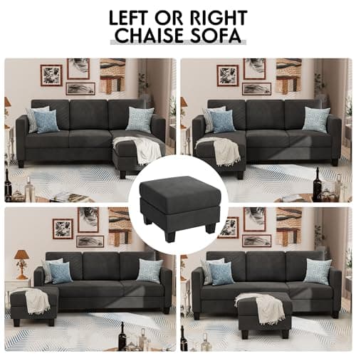 YESHOMY Convertible Sectional 3 L-Shaped Couch Soft Seat with Modern Linen Fabric, Space-Saving Sofas for Living Room, Apartment and Office, 70'', Dark Gray 6