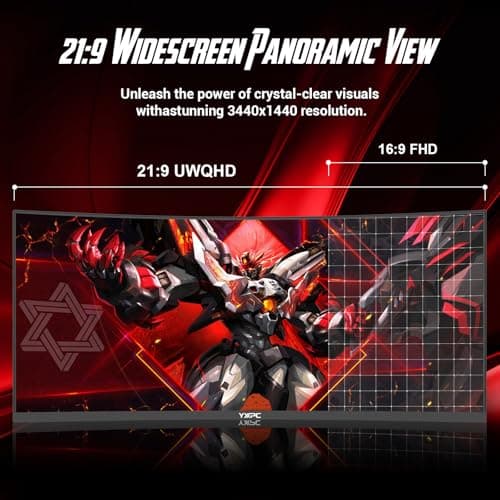 YXPC 34 inch Curved Ultrawide Computer Gaming Monitor 100Hz,UWQHD 3440x1440,1500R,1ms (MPRT),HDR, 300nits, sRGB99%,FreeSync,HDMI2.0(TMDS) x2,DP1.4 x2,Eye Care，VESA（75 * 75mm） 5