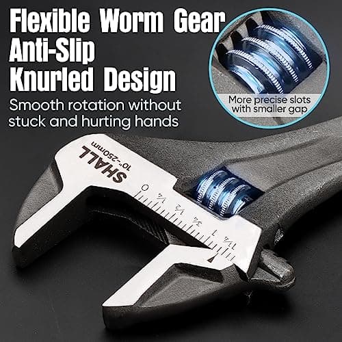 SHALL 3-Piece Adjustable Wrench Set, 10/8/6 Inch Cr-V Steel Wrench with Cushion Grip, Wide Jaw Black Oxide Wrench with Laser-etched SAE Scales for Home, Garage, Workshop and DIY 5
