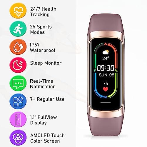 Moremore Fitness Tracker with 24/7 Heart Rate, Sleep Tracker, Blood Pressure, Stopwatch, Activity Tracker with 1.1" AMOLED Screen, Waterproof Step Tracker for Android iPhones Men Women 7