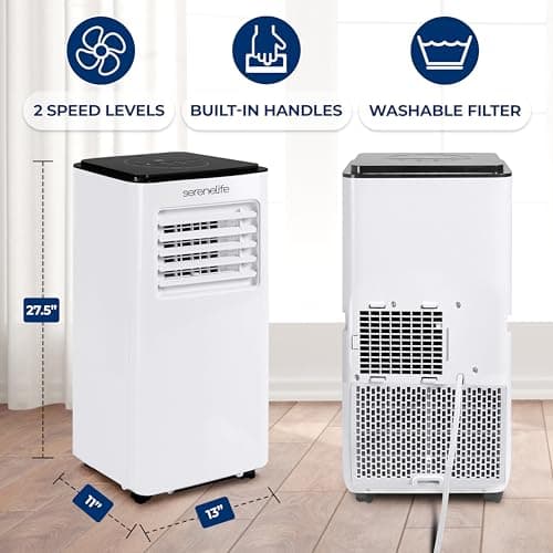 SereneLife 8000 BTU Portable Air Conditioner, 3-in-1 Compact Standing Air Conditioner for Room Up to 350 Sq. Ft., Floor AC Unit with LCD Remote Control, Auto Mode, Low Noise with Wrapped Compressor 6