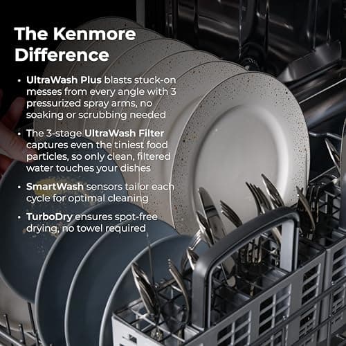 Kenmore 24" Built-In Dishwasher - Quiet Tub with TurboDry, Leak, & SmartWash Soil Detection - 15 Place Settings - 49 DBA - ENERGY STAR Certified - White 4