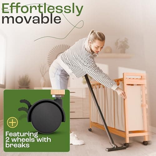 AMBIAVO Laundry Sorter with 4 Sections beige, Hamper with Removable Cotton Bags & Wheels – Perfect Laundry Organizer - Eco-Friendly Rolling Laundry Basket – Durable Bamboo and Stylish Design 5