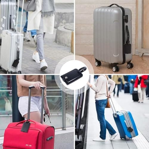 Luggage Bag Tags Leather Travel ID Labels Suitcase Name Tags with Snap Faux Luggage Tag Leather for Suitcase - Set of 2 5