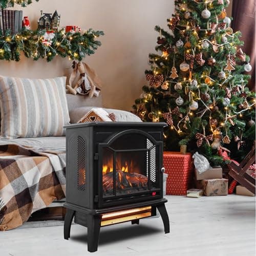 Innoflame 18" Electric Fireplace Stove, Freestanding Fireplaces Heater with Realistic Flame, Remote, Timer, Adjustable Brightness, Thermostat, 1500W, Black 9