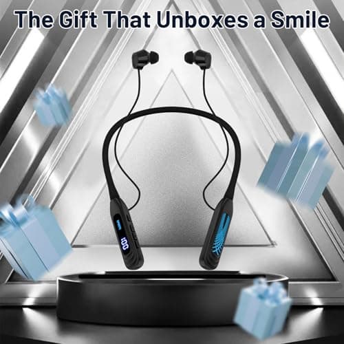 Podity Neckband Bluetooth Headphones, 1000H Extra Battery Life with Display Magnetic Earphones,Wireless Stereo Earbuds with Microphone, Waterproof in-Ear Headset for Sports/Workout/Office (Black) 9