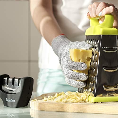4-in-1 Kitchen Knife Accessories: 3-Stage Knife Sharpener Helps Repair, Restore, Polish Blades and Cut-Resistant Glove (Black) 7