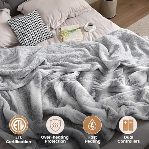 Bearhug Electric Blanket King Size 100" x 90" Dual Controllers Heated Blanket, 10 Heat Settings, 1-12 Hour Auto Shut-Off, Faux Fur & Sherpa Dual-Sided, Machine Washable, Gift-Ready Elegant Packaging 7