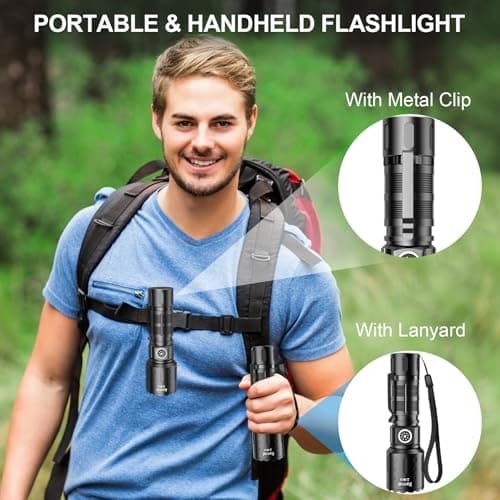 Rechargeable Flashlights High Lumens, Super Bright LED Small Powerful Tactical Flashlight with Memory Function, 6Modes Pocket Waterproof Flash Light for Home,Camping,Car,Emergency,Gifts for Men 6
