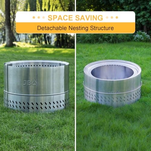 JBQ 19 inch Outdoor Smokeless Fire Pit, 304 Stainless Steel Smokeless Firepit with Carry Bag, Wood Burning Fire Pits for Camping, Bonfire, Low Smoke Firepit for Outside 5