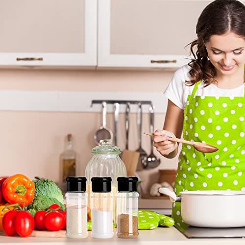 Geiserailie 6 Pieces Plastic Salt and Pepper Shakers with Lid 3.5 oz Clear Spice Seasoning Bottle Containers Moisture Proof Dispenser for Storage Salt Sugar Spice Herbs and Powders(Black) 7