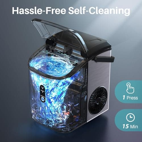FREE VILLAGE Nugget Ice Maker Countertop, Pebble Ice Maker Machine with Soft Chewable Ice, 34lbs/24H, Self-Cleaning, One-Click Operation, Stainless Steel, Crushed Ice Maker for Home Kitchen Office 5