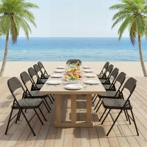 DUMOS 2 Pack Folding Chairs with Padded Cushion and Back - Fabric Stackable Portable Dining Chairs Set, for Home and Office, Conference, Wedding, Party, Patio, Garden, for Indoor Outdoor, Black Grey 9