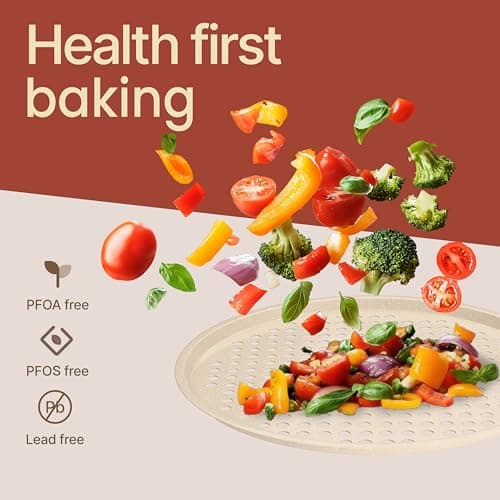 Bakken Pizza Baking Pan - Round Perforated Carbon Steel Pan with Non-Stick Marble Coating, Oversized Silicone Handle, Dishwasher Safe, High-Temperature Resistant, Durable & Easy Cleanup White, 1 Pack 5