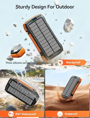 MOSKIZ Solar Charger Power Bank, 40000mAh Wireless Portable Charger QC3.0 PD 20W Fast Charging with USB-C in/Output, External Battery Pack with Dual Flashlights Hiking Camping Essential 6