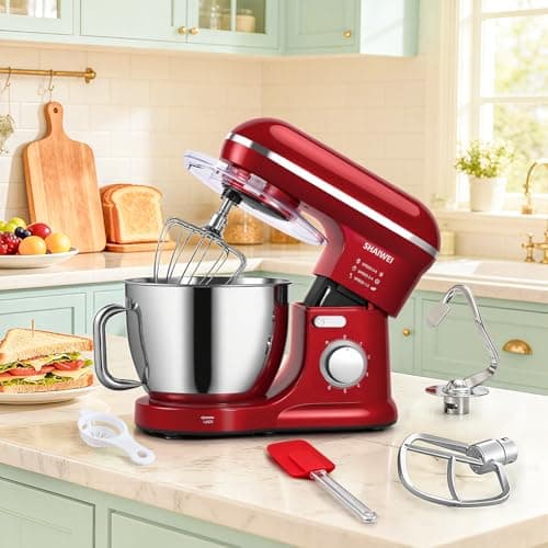 Mixers Kitchen Electric Stand Mixer, 6.5 Quart 6 Speed Tilt-Head Kitchen Mixer Red 8