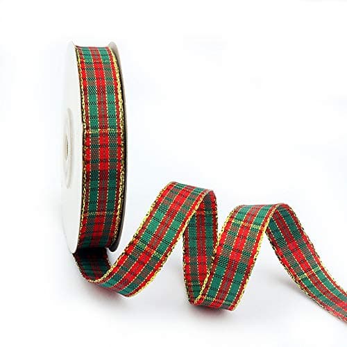 Christmas Gingham Ribbon, Traditional Tartan Ribbon, 100% Polyester Checkered Ribbon, Woven Edge Plaid Ribbon for Christmas Crafts, Gift Wrapping Red/Green/Gold (Special Design 5/8 Inch(16mm))