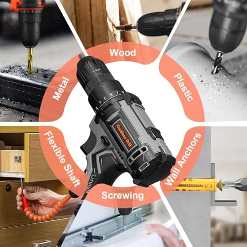 VIWKO 20V Cordless Drill, 2000mAh Battery & Charger, 3/8" Keyless Chuck, 25+1 Torque, LED Light, 42Pcs Accessories 7