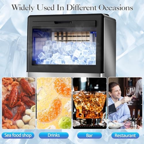 Ice Maker Machine Commercial - Freestanding Cabinet Ice Maker 32 Ice Cubes in 11-20 Mins 70 lbs in 24 Hours, with 3 Ice Thickness Jug & Tap Water Inlet Auto Self-Cleaning for Home Office Bar 7