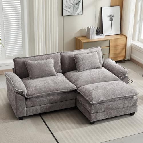 Oprisen 86" Modular Sectional Sofa, Comfy Cloud Couch Sectional Sofa with Ottoman, Chenille Sofa Sleeper Deep Seat Sofa with Throw Pillows for Living Room (Light Gray, 86"- L Shape)