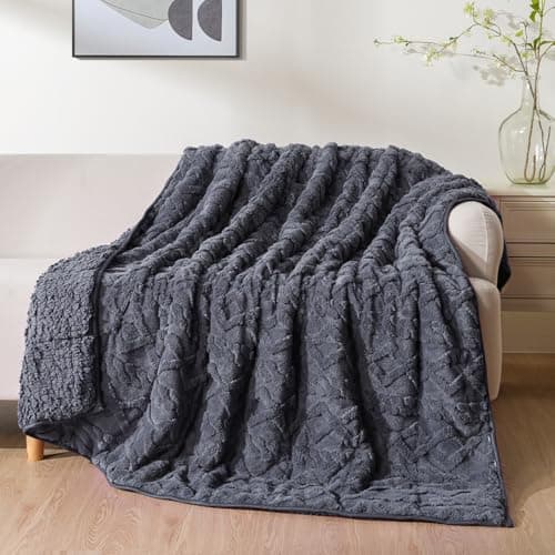Uttermara Weighted Blanket for Adults Queen Size 15lbs 60x80 inches, Dual Sided Soft Jacquard Sherpa Weighted Blankets, Thick Heavy Blanket for Sleeping and Calming, Dark Grey