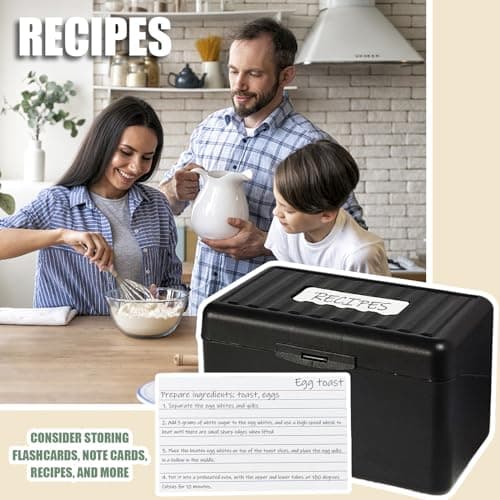 YOIYINI Index Card Holder,3"x5"Index Card Box with Ruled Index Cards,Dividers,Stickers and Box Labels,Black Note Card Organizer for Flash Cards 8