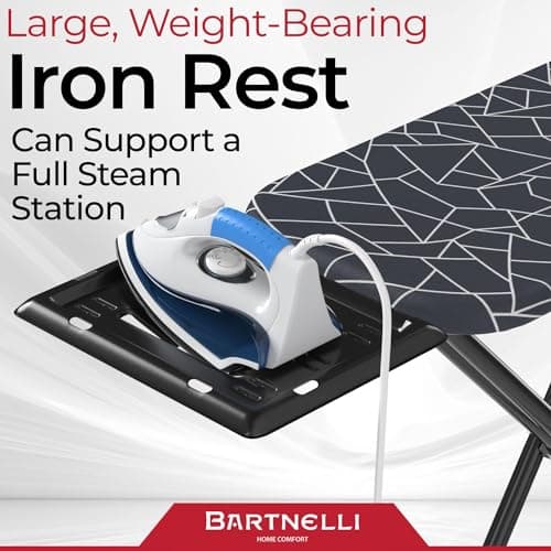 Bartnelli Ironing Board | Ultimate Iron Board Experience with Convenient Iron/Steam Rest | 13x43 Ironing Surface | Reinforced Steel Legs, Adjustable Height, 4-Layer Padding, Patent Folding System 6