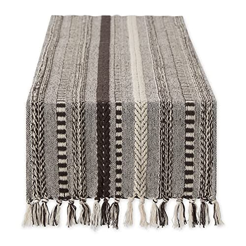 DII Farmhouse Braided Stripe Table Runner Collection, 15x72 (15x77, Fringe Included), Dark Brown