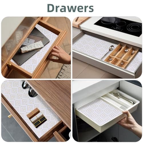 Shelf Liner for Kitchen Cabinets Non Adhesive Drawer Liner Non-Slip Thickened Shelf Liner Paper Strong Easy to Clean for Tool Box Refrigerator with Knife and Tape Measure, Gold Arrow, 11.8 x 118 in 7