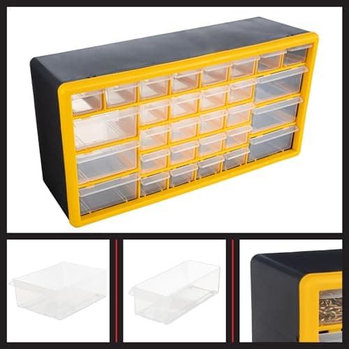 30-Drawer Plastic Small Parts Organizer - Desktop or Wall Storage Drawers for Organizing Hardware, Crafts, Garage, or Classroom by Stalwart (Yellow) 6