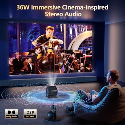 2500 ANSI/ Official Apps/360°Stand 4K Projector with WiFi and Bluetooth, Auto Focus, Auto Keystone Short Throw Projector Native 1080P Support 36W DoIby Audio Smart Projector 8