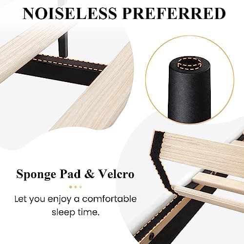 SHA CERLIN Full Upholstered Platform Bed Frame with Vertical Channel Tufted Velvet Fabric Adjustable Headboard, Wooden Slats Support, Mattress Foundation, Box Spring Optional, White 7