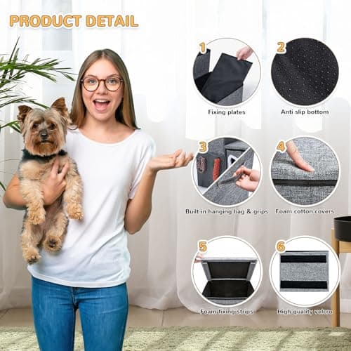 Bilibrara Dog Stairs for Small Dogs, Foldable Pet Steps for High Bed, Non-Slip 3-Step Cat Stairs with Storage, Condo and Fluffy Ball, Large Dog Indoor Ramp for Couch Window 5