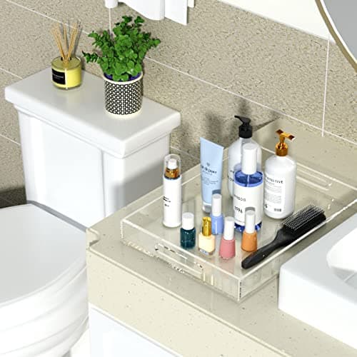NIUBEE Clear Serving Tray 12x16 Inches -Spill Proof- Acrylic Decorative Tray Organiser for Ottoman Coffee Table Countertop with Handles 7